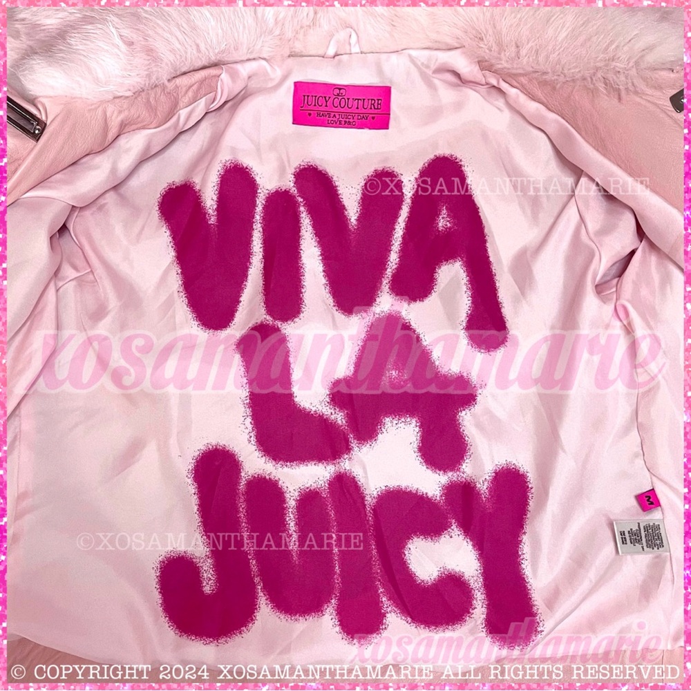 Vintage Y2K Juicy Couture Rare HTF Viva La Juicy Pink Rabbit Fur Jacket Coat - Picture 5 of 15